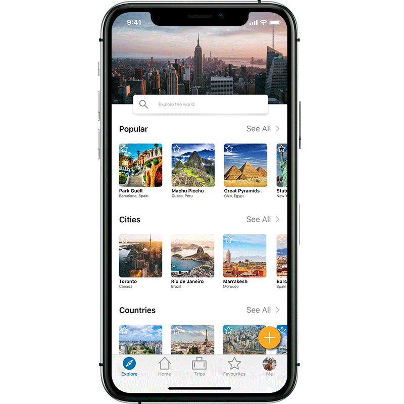 Home screen of the Destinations app